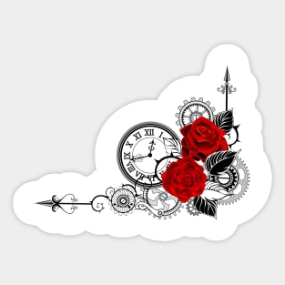 Corner Composition with Clock and Red Roses Sticker